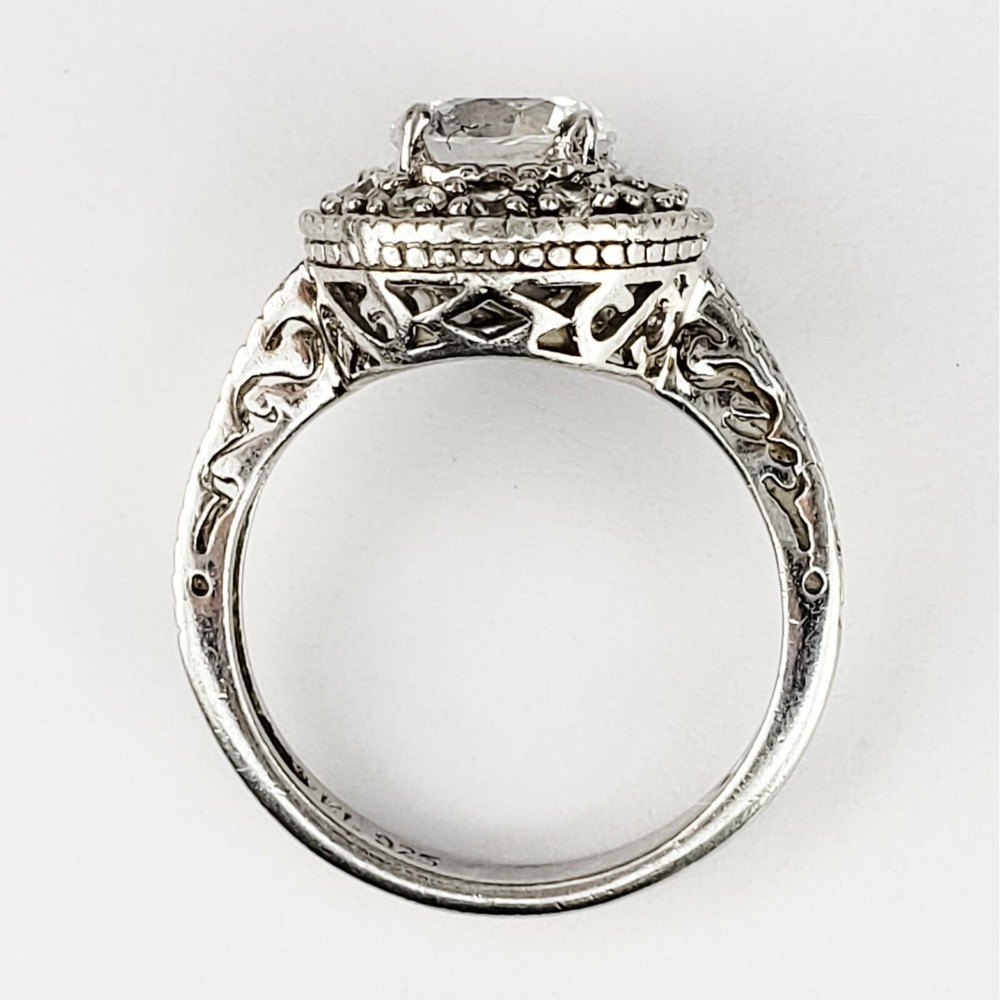 Sterling Silver 925 and Clear CZs Cocktail Ring Halo Setting Size 5 Signed - Picture 5 of 9